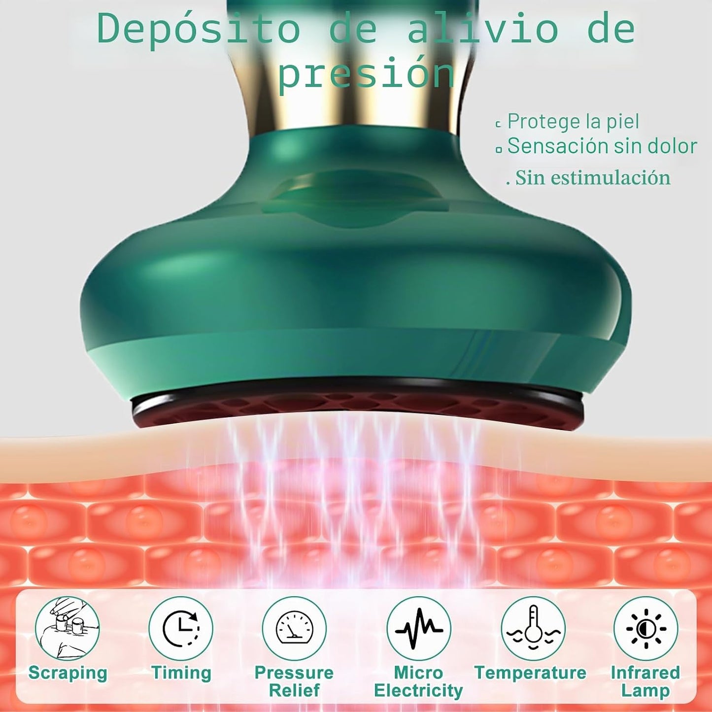 Dispositivo de ventosa elástica, massajador anti-celulite para pernas/abdômen/braços, dispositivo anti-celulítico, equipamento de drenagem linfática com 12 programas e 4 modos (verde)