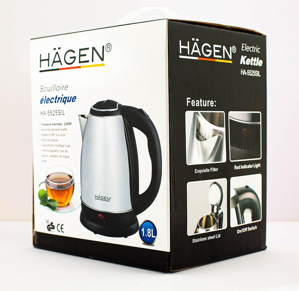 Hagen - Aço inoxidável - Chaleira elétrica - sem cabo - 1,8L HA5525-SIL-Prata