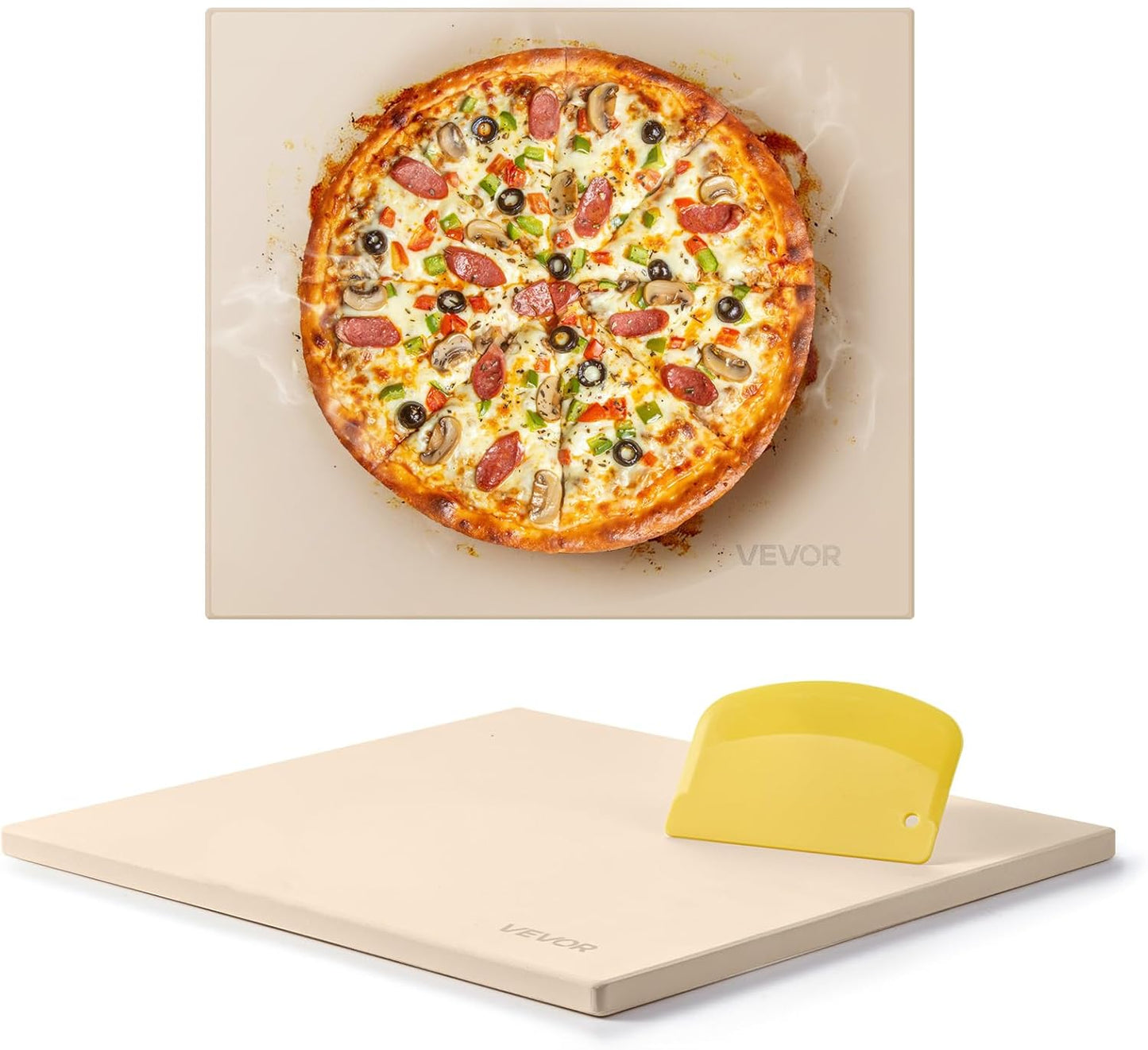 VEVOR Pedra para assar pizza 406 x 355 mm, retangular de cordierite, placa grande com raspador, 1,5 cm de espessura,