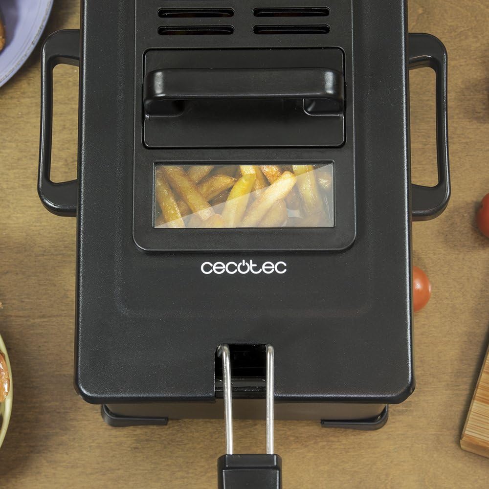 Cecotec Fritadeira Elétrica de 3L Cleanfry 3 L Black. 2000W, Aço Inoxidável com Filtro OilCleaner, Lacada a Preto, Tampa com Janela e Filtro Anti-odores