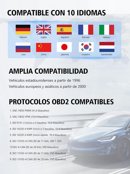 OBD2 Diagnóstico carro scanner OBD: Máquina diagnóstico OBD2 multimarca  - leitor diagnóstico para apagar códigos de erro controlar luz motor compatível BMW Mercedes Audi veículos