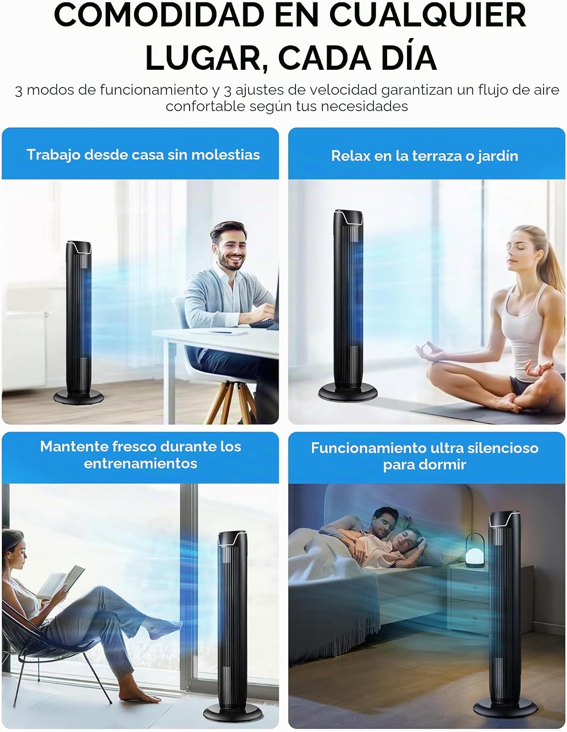 Midea FZ10-17JR - Ventilador de torre silencioso com controlo remoto (92 cm,