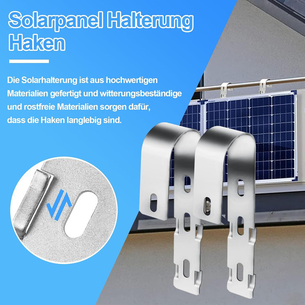 Suporte de Fixação para Painéis Solares – 2 Ganchos Universais para Varanda