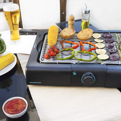 Cecotec Churrasqueira Elétrica de Mesa de Jardim PerfectSteak 4200 Way. 2400W, Grelha Inox, Temperatura e Altura Ajustável a 3 Níveis, 18/10 Aço, Cor Preto Aço