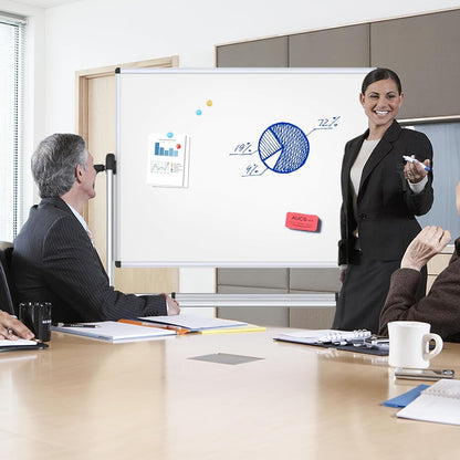 VIZ-PRO Quadro branco móvel magnético de dupla face, 120 x 90 cm, com rodas e moldura de alumínio, para escritório e sala de aula | Armação de alumínio, rotação de 360°, ideal para escritório, escola e casa