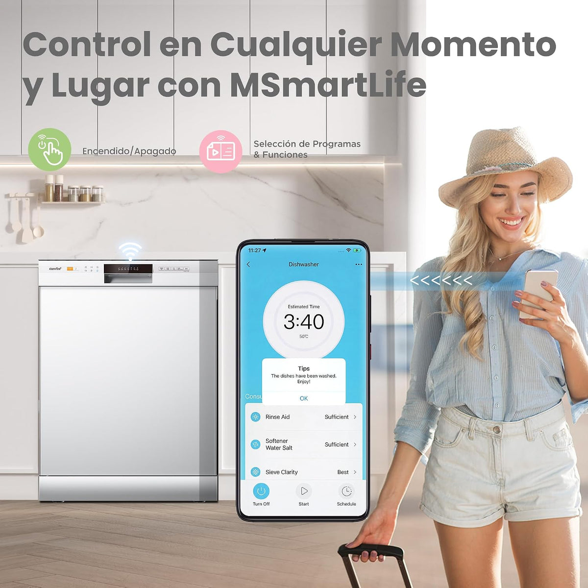 COMFEE' CDWPF1201PW-WE-EU Lavavajillas Independiente,12 Cubiertos, 60cm [Classe energética E]