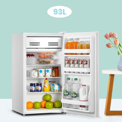 Comfee' RCD93WH2(E) Mini frigorífico compacto de 93L, frigorífico de uma porta baixa mesa para escritório, doprmitório ou bar, controlo de temperatura ajustável, silencioso, com pequeno congelador [Classe energética E]