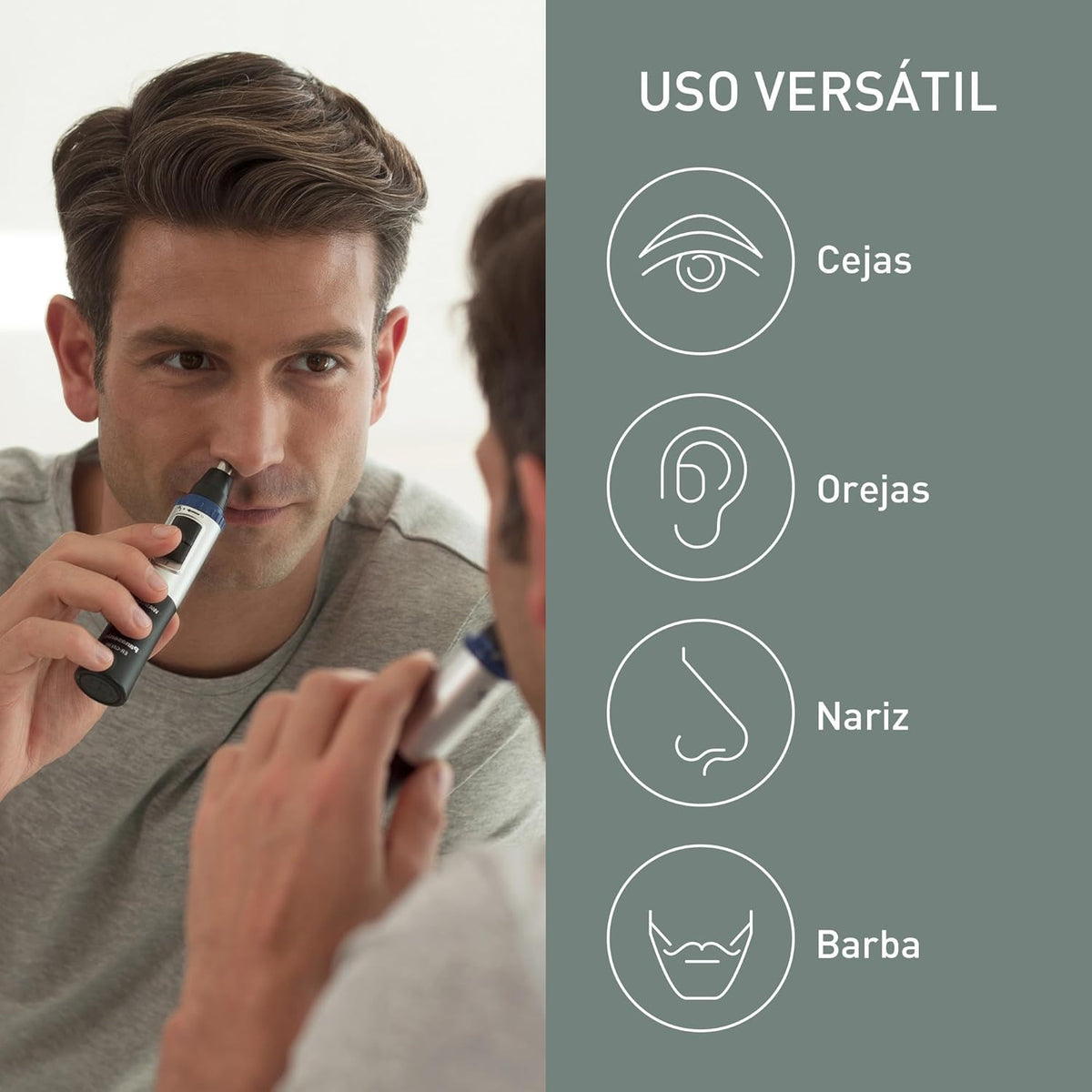 Panasonic ER-GN30-K503 Aparador de cabelo facial para nariz e orelhas, húmido/seco, lâmina hipoalergénica de fio duplo, sistema de limpeza Vortex, sem fios, preto