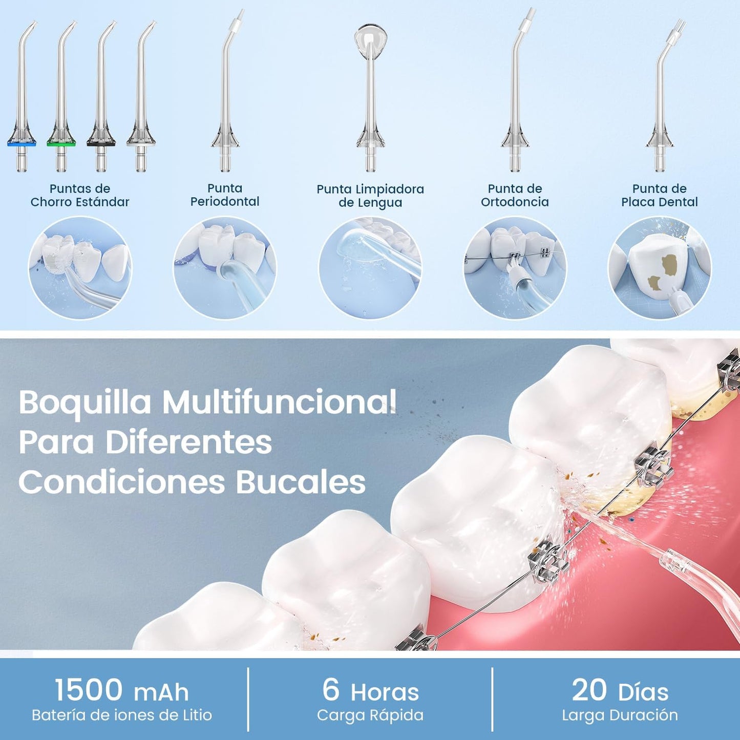 rrigador bucal portátil, Vimmk Irrigador dental sem fios profissional 8 boquilhas 5 modos, IPX7 impermeável 300 ml USB-C recarregável para limpeza de dentes, para casa e viagens (preto)