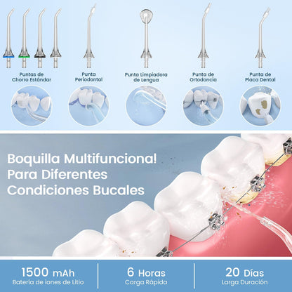 rrigador bucal portátil, Vimmk Irrigador dental sem fios profissional 8 boquilhas 5 modos, IPX7 impermeável 300 ml USB-C recarregável para limpeza de dentes, para casa e viagens (preto)