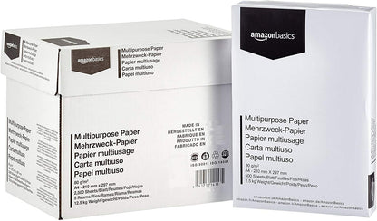 Amazon Basics Papel multiusos para impressora A4 80 g/m², 2500 Unidades, 5 Pacotes de 500, Branco