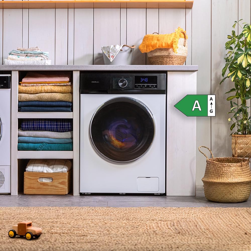 Cecotec Máquina de Lavar 9Kg Carregamento Frontal Bolero Dresscode 9500 Inverter A. 1900W, 1400 rpm, Motor Inverter Plus, Baixo Consumo, 16 Programas, SteamMax, Início Diferido, Branco [Classe energética A]