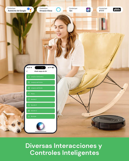 Vactidy Robot aspirador T7, robot aspirador e esfregona com sucção potente, tanque de água, até 120 minutos,