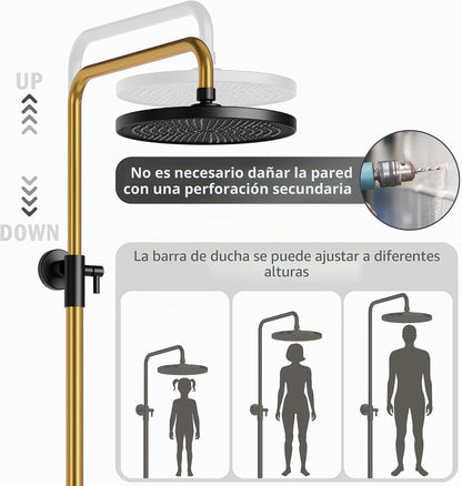 Chuveiro de chuva sem torneiras com prateleira, sistema de chuveiro com cabeça de chuveiro de aço inoxidável ajustável,