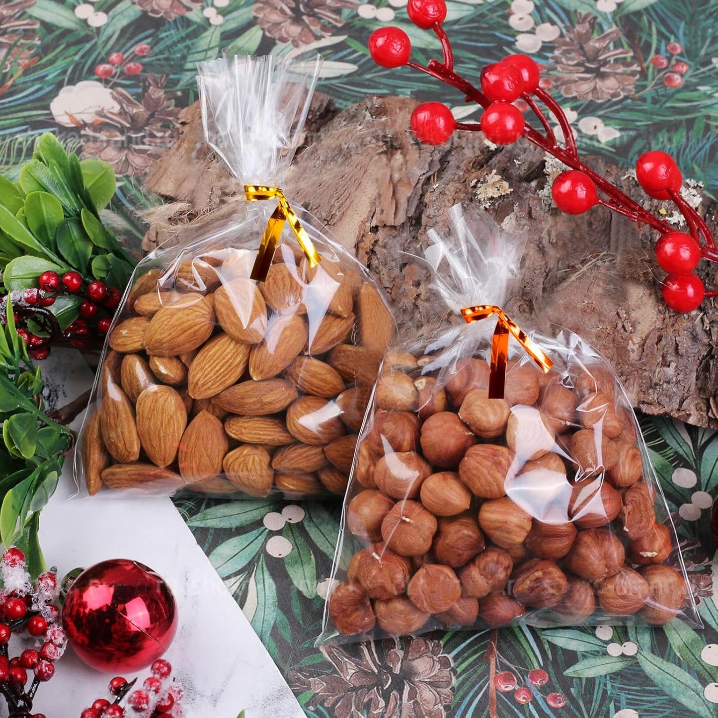 200 sacos de celofane, 25 x 15 cm, sacos transparentes para encher, sacos transparentes com 200 fitas metálicas para doces, biscoitos, pão, frutas, etc. Perfeito para festas de presente