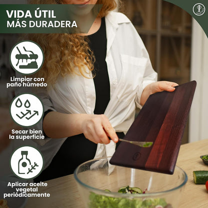 Tábua de Madeira Cozinha 45x25x1,5 | Freixo Termotratado Premium Reversível e Higiénica | Tábua Profissional para Carne, Pão ou Queijos | Tábua de Cortar Grande, Leve e Resistente à Humidade |