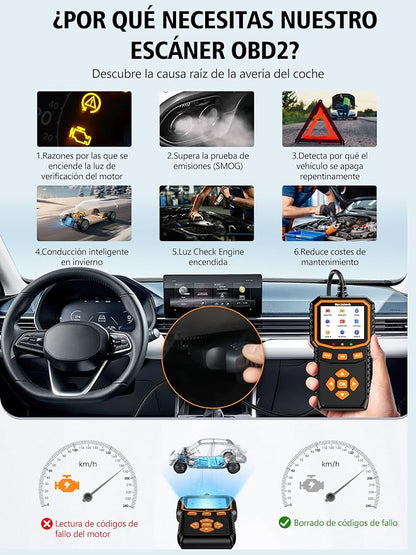 OBD2 Diagnóstico carro scanner OBD: Máquina diagnóstico OBD2 multimarca  - leitor diagnóstico para apagar códigos de erro controlar luz motor compatível BMW Mercedes Audi veículos