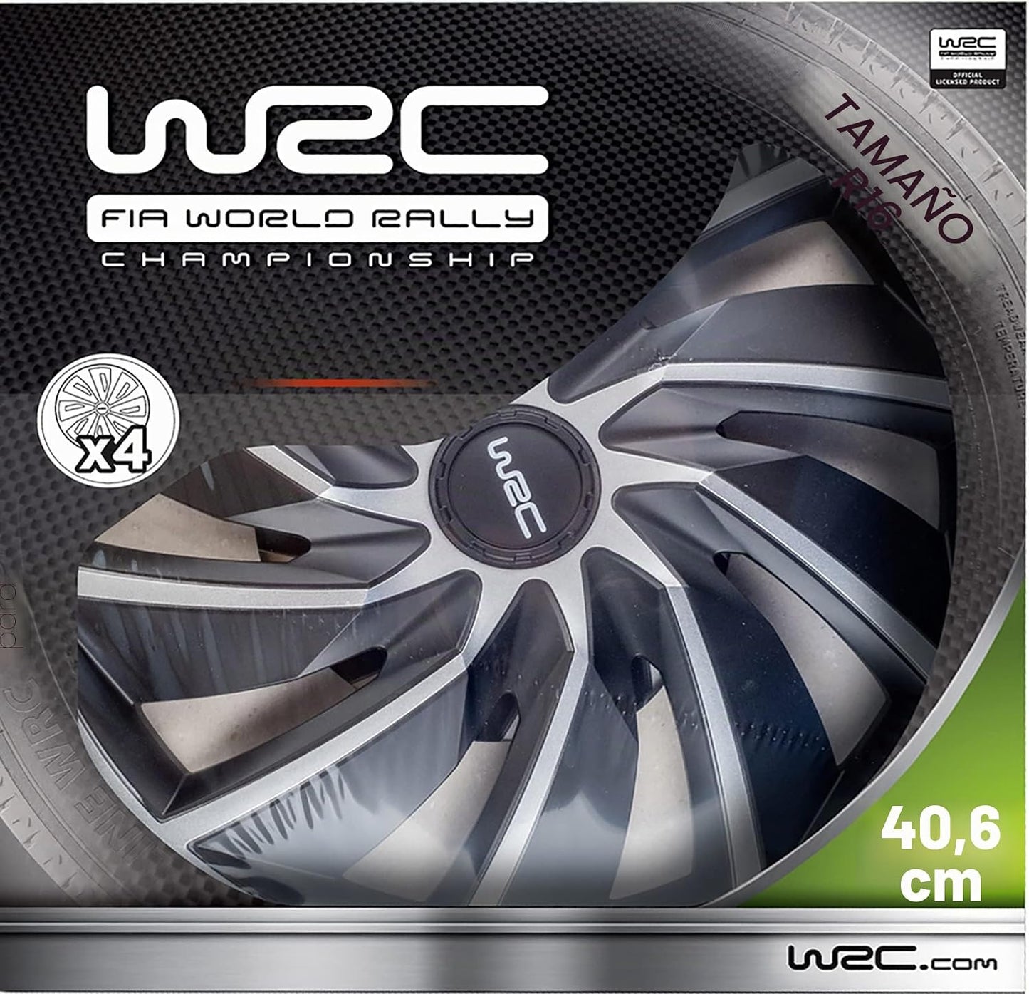 WRC 007599 4 tampões, 16 polegadas, turbo bicolor preto e cinzento
