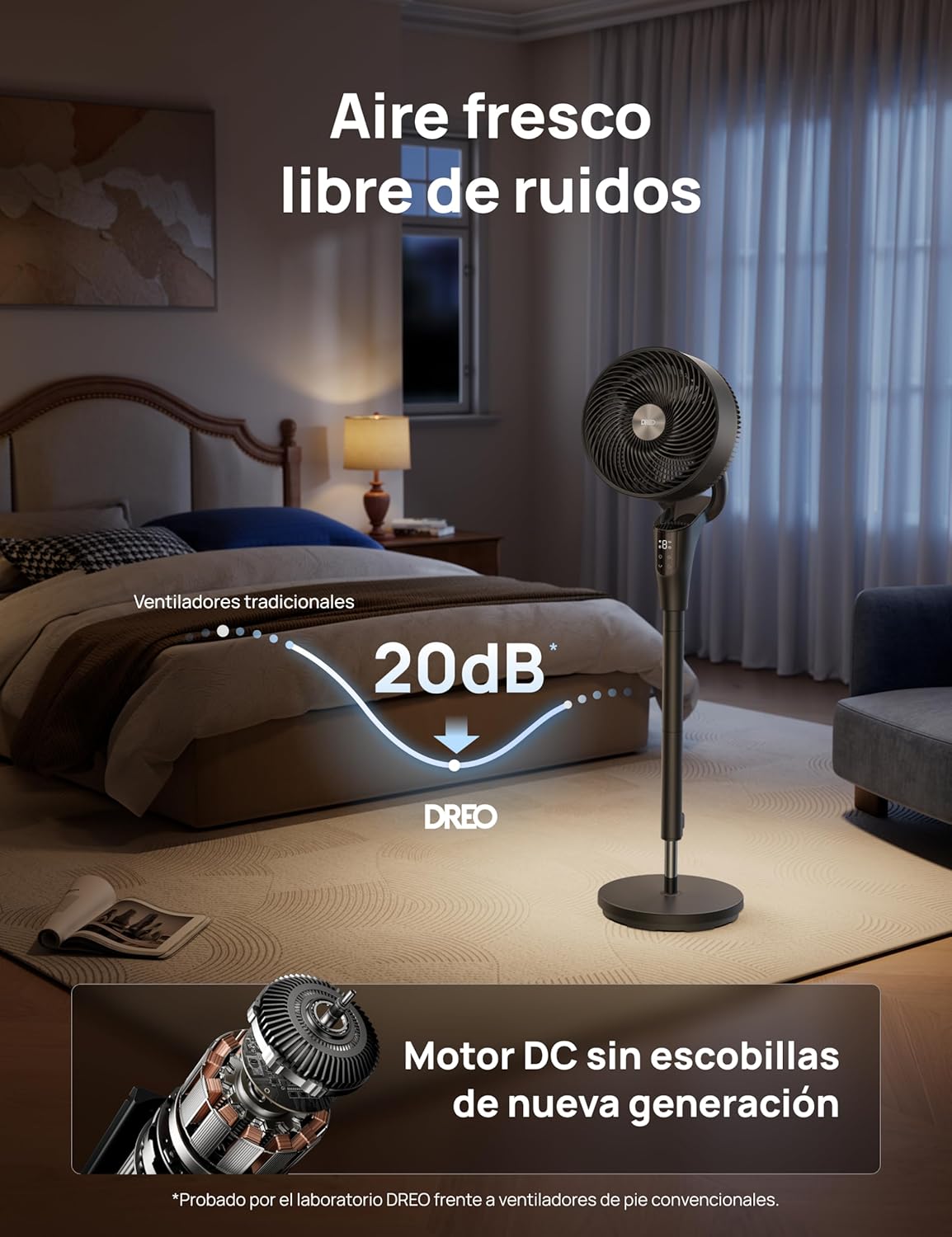Dreo Ventoinha de mesa inteligente, 28 dB, diâmetro de 18 cm, 4 velocidades, 5 modos, temporizador 12h, oscilação 120° 90