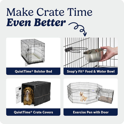 MidWest Homes for Pets ICrate Gaiola dobrável de 59 cm para cães XS, uma única porta com painel divisor, bandeja à prova de fugas e fechos seguros, de arame de metal, portátil e fácil de montar