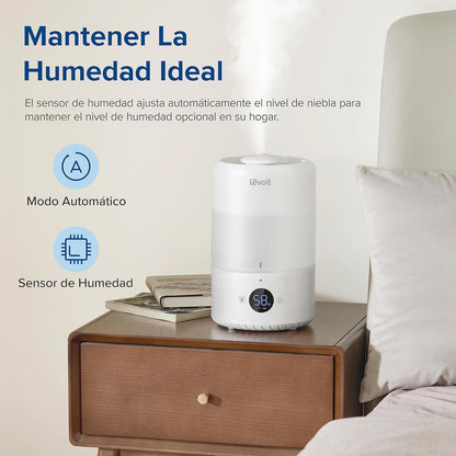 LEVOIT Humidificador inteligente de névoa fria para quarto e bebé com sensor, controlo por APP e voz, difusor de óleos essenciais, temporizador para quarto, <28dB, 3L Top-Fill, branco