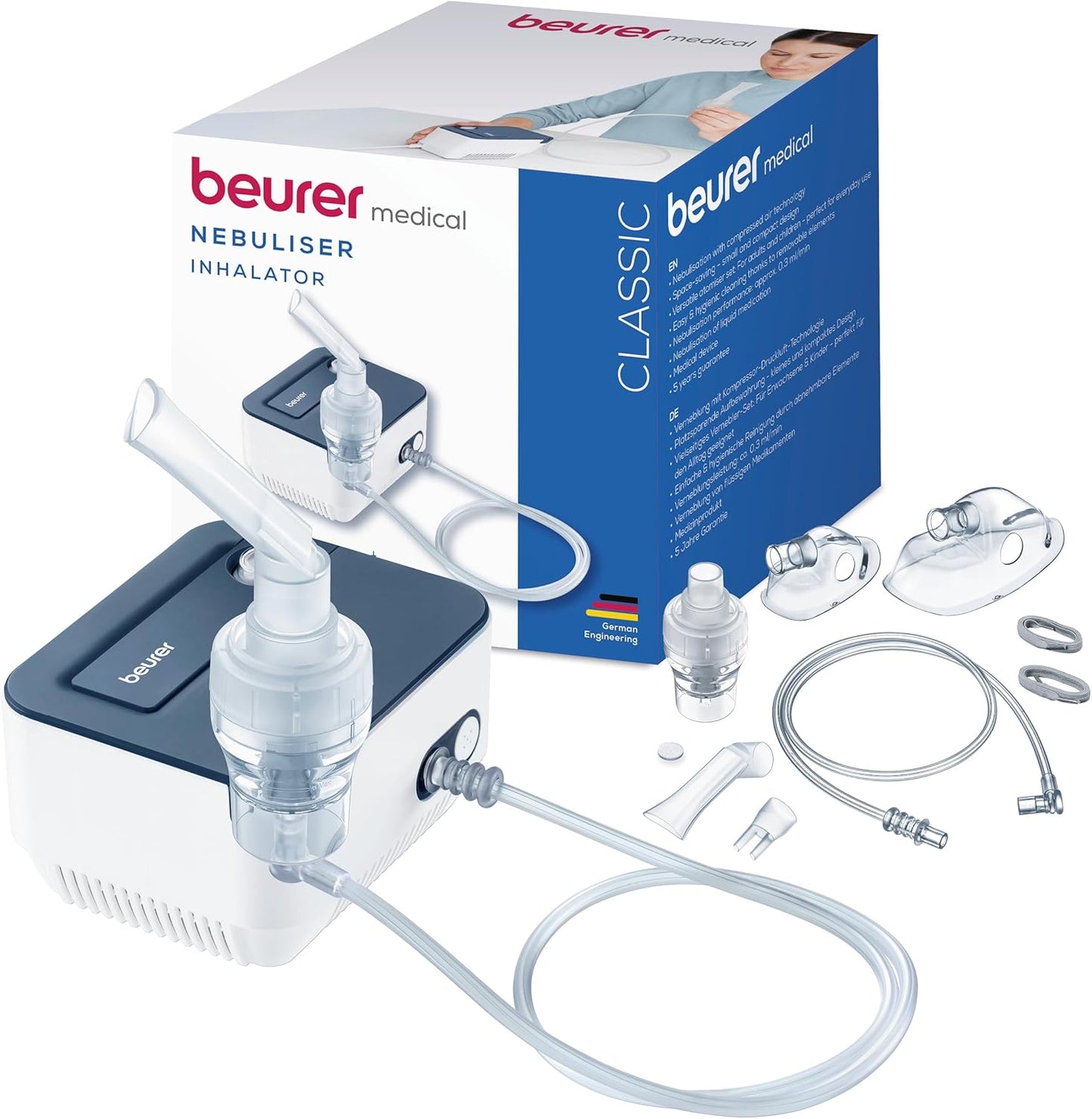 Beurer IH 16 Inalador com tecnologia de ar comprimido com compressor, nebulador, design compacto, para tratamento das vias respiratórias, adequado para adultos e crianças, limpeza simples