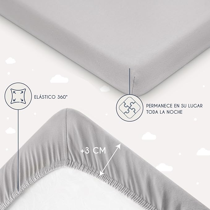 Dreamzie Lençol de baixo de algodão, com elástico | Elástico · Com borracha em todo o contorno · Certificado Oeko-Tex