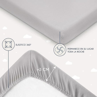 Dreamzie Lençol de baixo de algodão, com elástico | Elástico · Com borracha em todo o contorno · Certificado Oeko-Tex