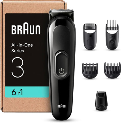 Braun Recortadora Tudo em Um Series 3 Máquina de Cortar Cabelo Sem Fio Com 50 Min de Autonomia, Máquina de Barbear, Aparador de Cabelo Kit 6 em 1 Para Barba e Cabelo, MGK3420