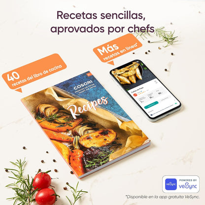 Cosori Fritadeira de Ar 5,5L Interior Metálico Real, Fritadeira de Ar Design Antioxidante, Tecnologia de Aquecimento