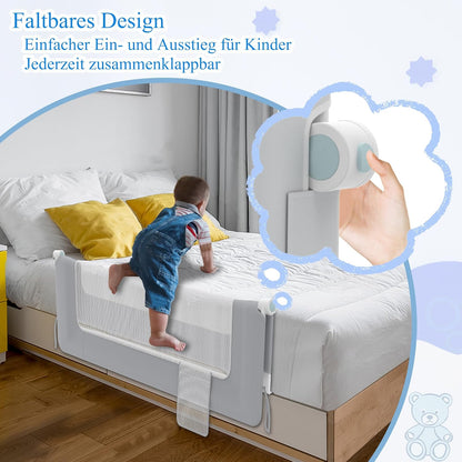Trilho de cama AufuN, proteção contra quedas, portátil, 180 cm, trilho de cama infantil dobrável para crianças, trilho de cama de bebê, dobrável, portátil, cama de proteção para bebês e crianças na cama dos pais, cinza