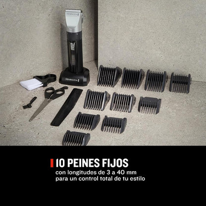 Remington Máquina de Cortar Cabelo Homem lâminas de cerâmica autoafiáveis, 0,8-40 mm corte profissional Genius, 10 guias de pente, funcionamento a cabo/bateria, recarregável, sem fios, lítio HC5811