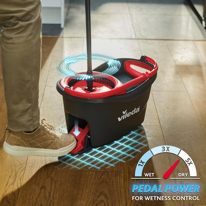 Vileda Turbo, Conjunto de esfregar com balde de pedal, vara telescópica 85 a 123 cm, torcido giratório