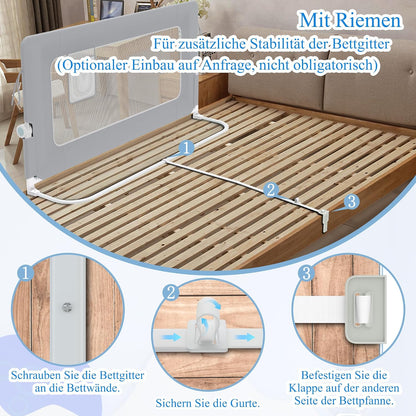 Trilho de cama AufuN, proteção contra quedas, portátil, 180 cm, trilho de cama infantil dobrável para crianças, trilho de cama de bebê, dobrável, portátil, cama de proteção para bebês e crianças na cama dos pais, cinza