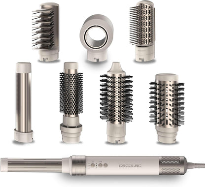Cecotec Escova de Ar Secante Modelador Alisador Multifuncional 8 Cabeças CeramicCare AirGlam Champagne. 1400W,