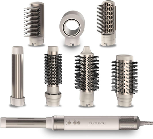 Cecotec Escova de Ar Secante Modelador Alisador Multifuncional 8 Cabeças CeramicCare AirGlam Champagne. 1400W,