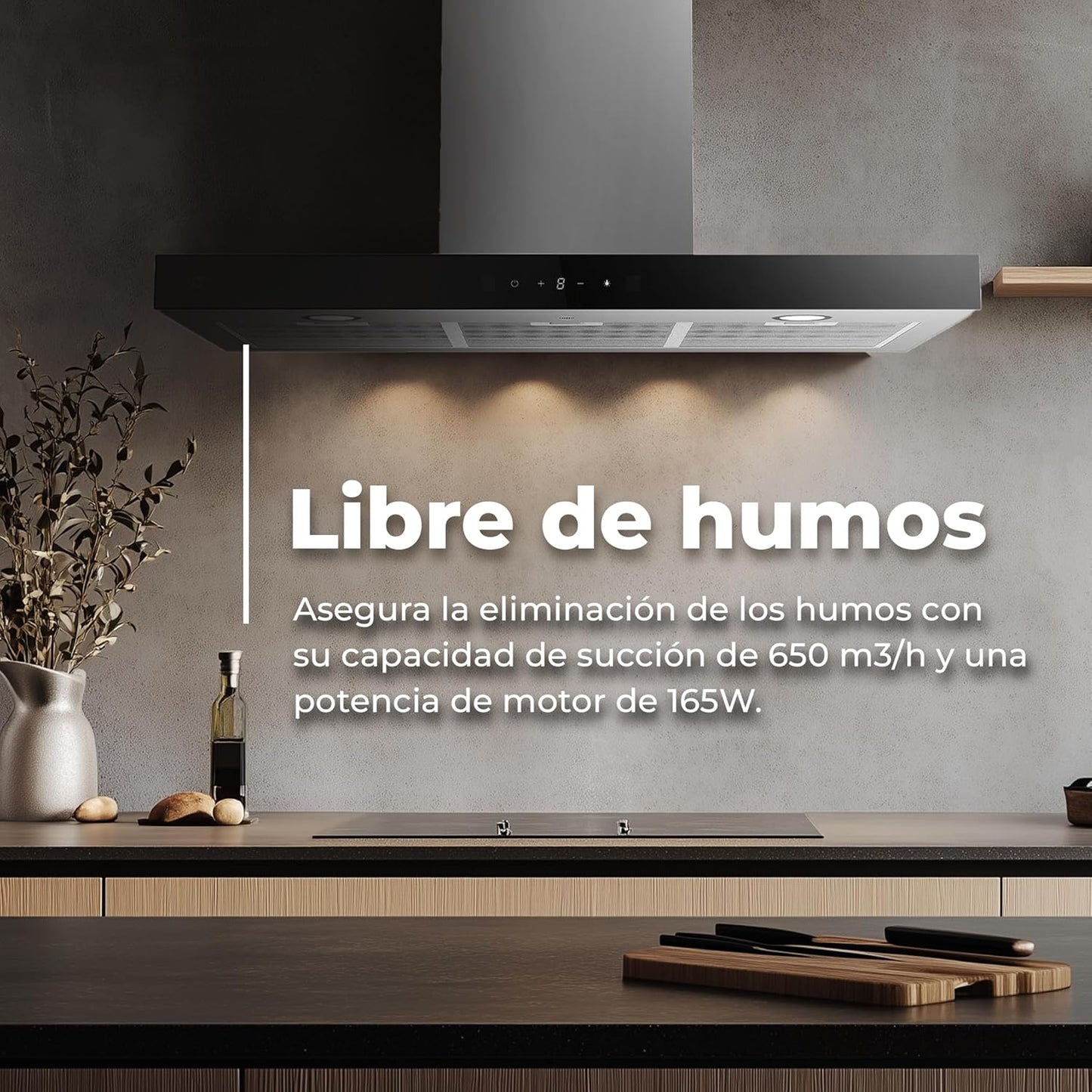 EVVO Exaustor decorativo CE36, 90 cm de largura, potência 650 m³/h