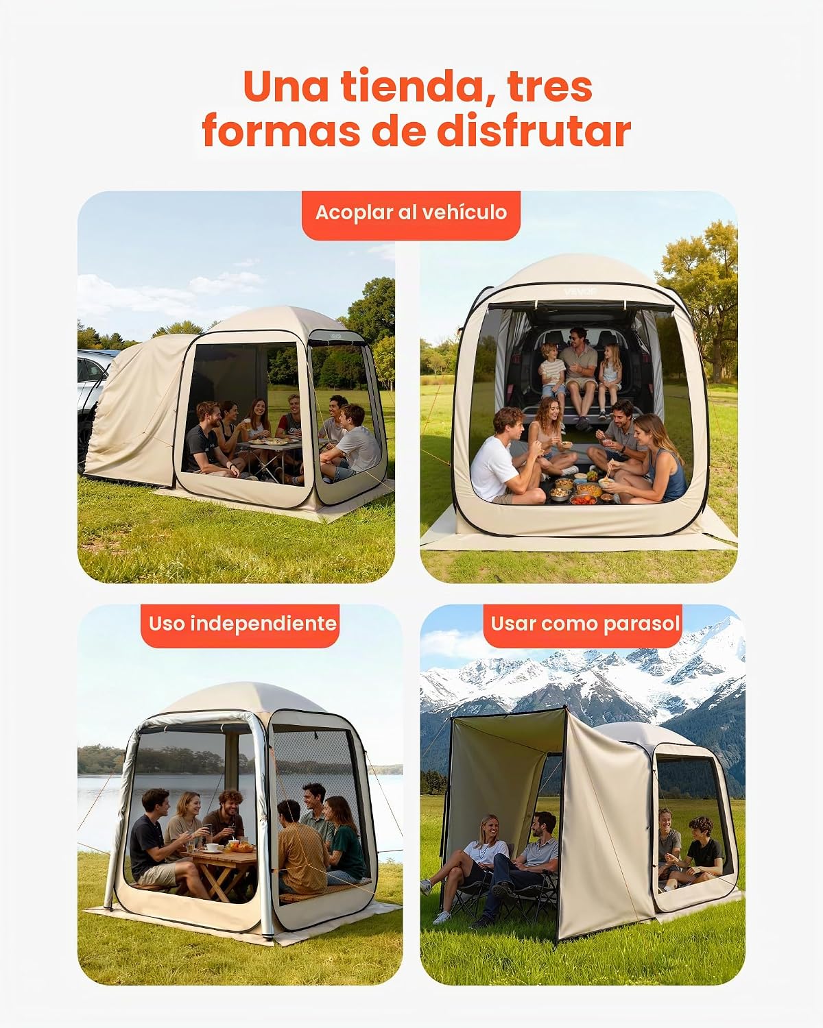 VEVOR Tenda de campanha com mosquiteira, 1825 x 1825 x 2200 mm, 4-6 pessoas, dobrável, para porta traseira SUV,