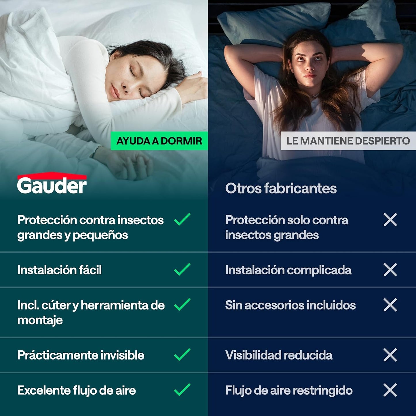 GAUDER Rede mosquiteira para janela, rede anti-insetos com fecho de gancho e laço,