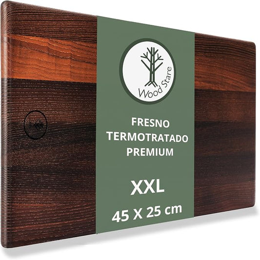 Tábua de Madeira Cozinha 45x25x1,5 | Freixo Termotratado Premium Reversível e Higiénica | Tábua Profissional para Carne, Pão ou Queijos | Tábua de Cortar Grande, Leve e Resistente à Humidade |