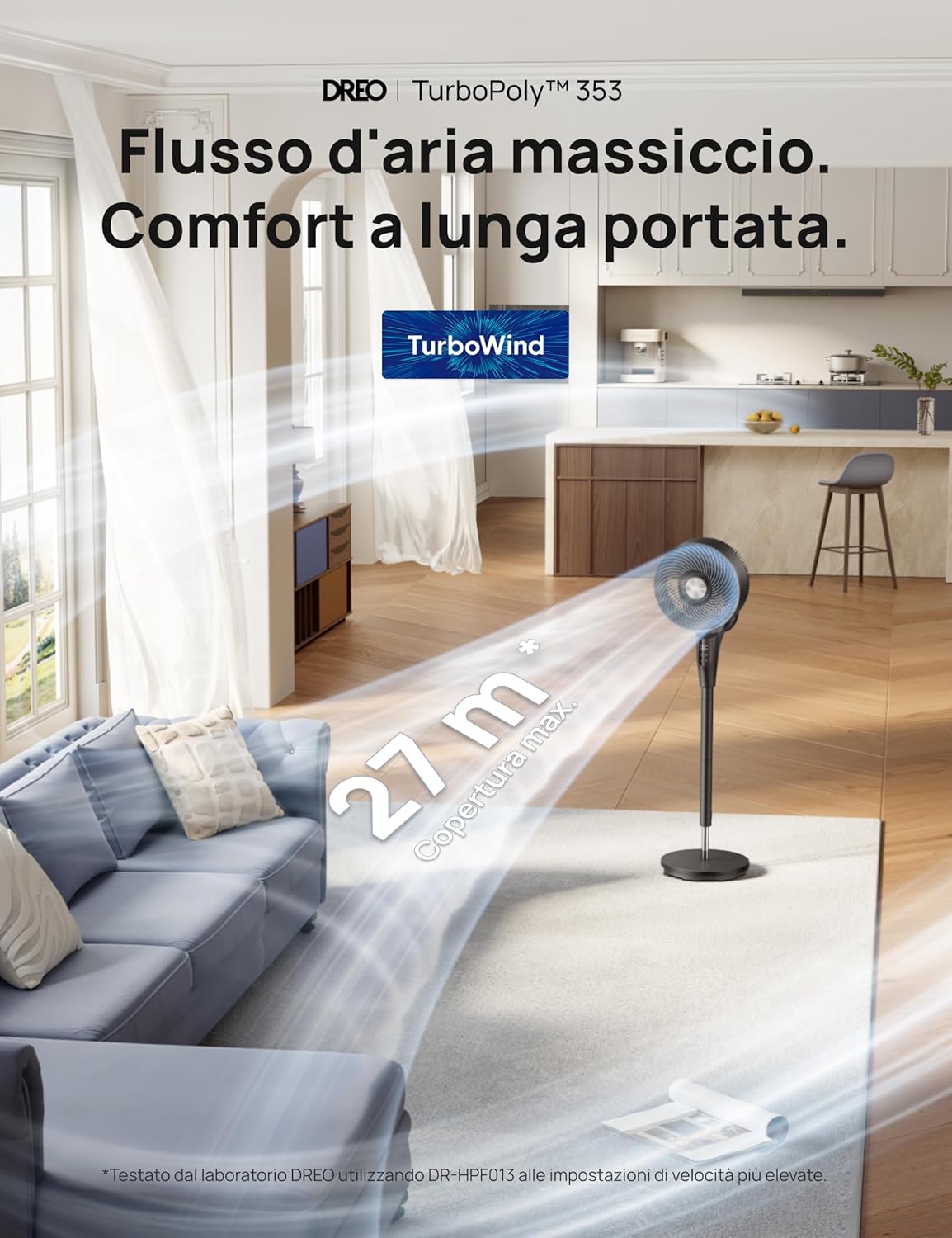 Dreo Ventilador de Piso Silencioso 25dB, Oscilação Horizontal Automática 80°.