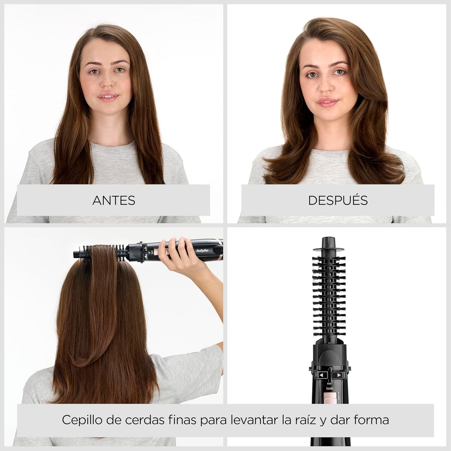 BaByliss Secador, Alisador e Styler - Escova rotativa de ar, Styler iônico com 4 acessórios, Escova Volumizadora, Escova Secador de cabelo, Preto, AS200E