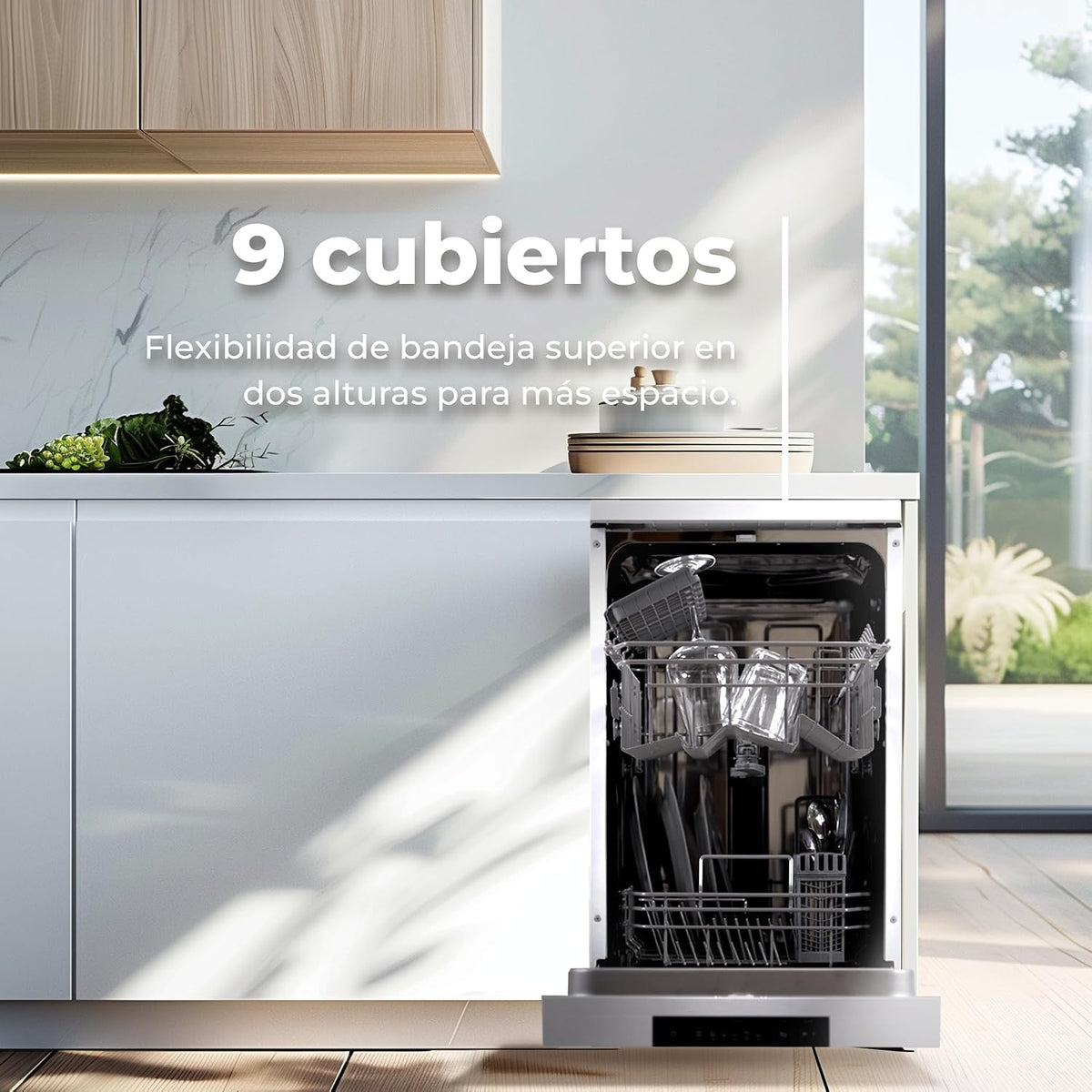 EVVO Máquina de lavar louças estreita, largura 45 cm, capacidade para 9 talheres, programa rápido 30 minutos, programa médio carregamento, bandeja superior ajustável, 5 programas, modelo D1 Slim [Classe energética E