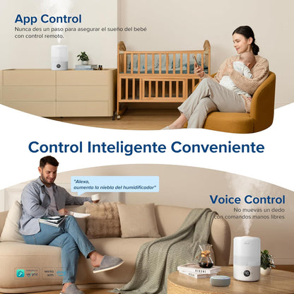 LEVOIT Humidificador inteligente de névoa fria para quarto e bebé com sensor, controlo por APP e voz, difusor de óleos essenciais, temporizador para quarto, <28dB, 3L Top-Fill, branco