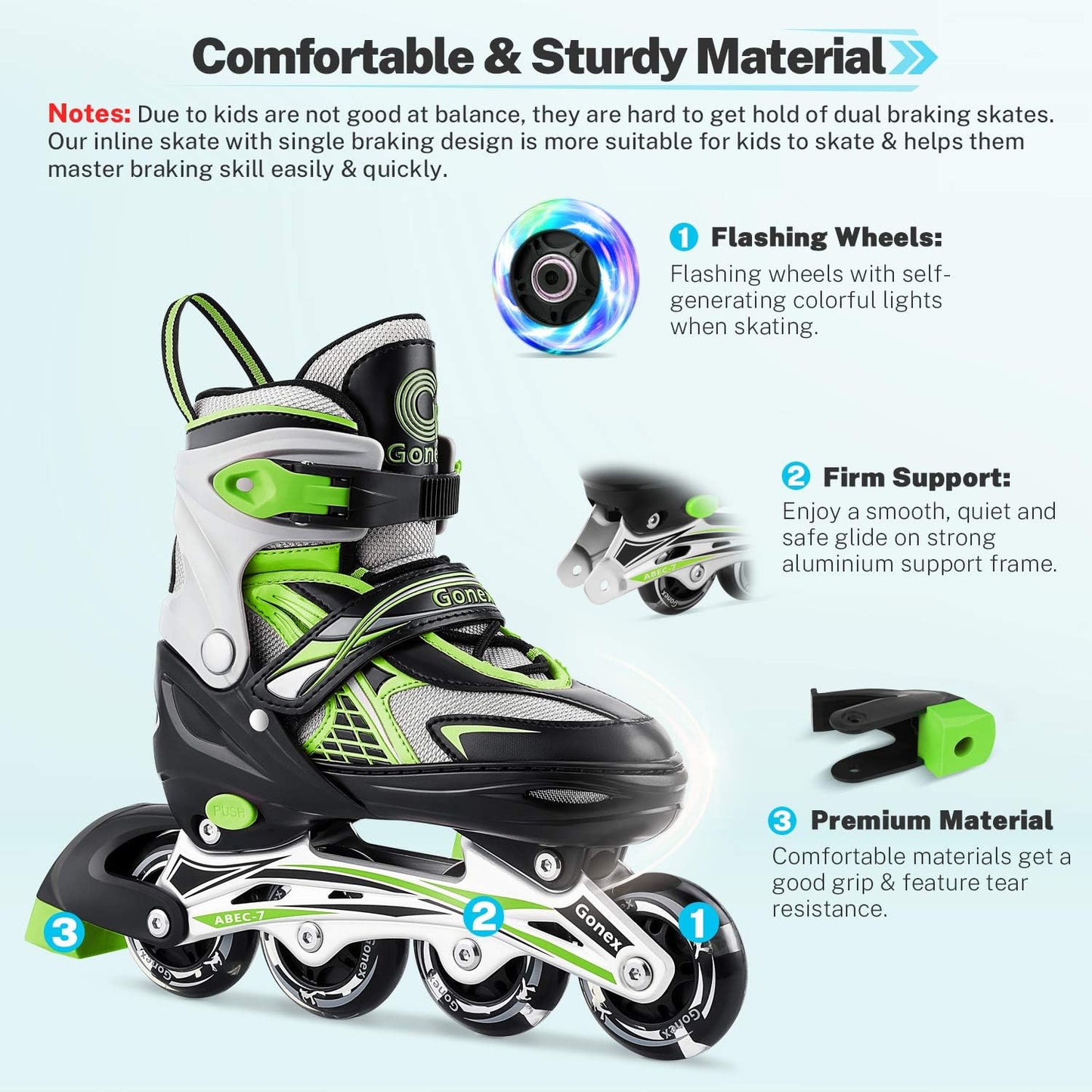 Gonex Patins em linha para meninas, meninos, crianças, lâminas giratórias 4 tamanhos ajustáveis em 1, moldura de alumínio, rolamentos ABEC-7, rodas de poliuretano de 64 mm, crianças, adolescentes