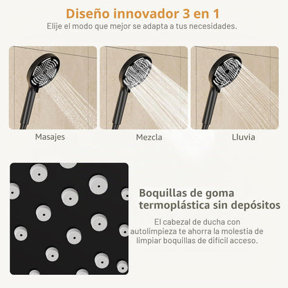 Chuveiro de chuva sem torneiras com prateleira, sistema de chuveiro com cabeça de chuveiro de aço inoxidável ajustável,