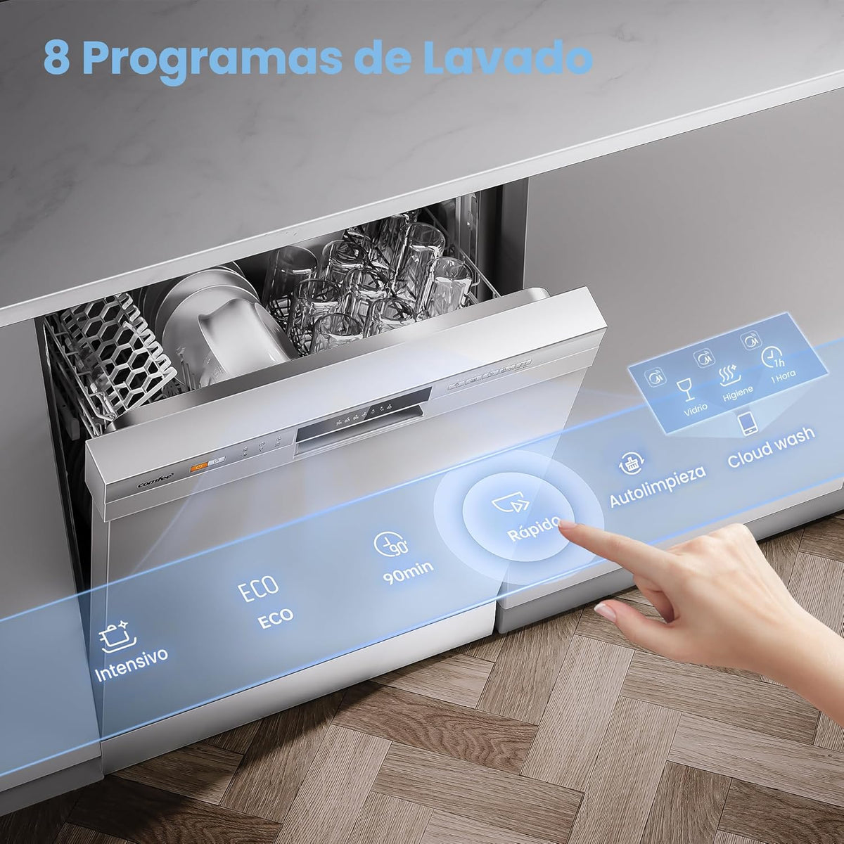 COMFEE' CDWPF1201PW-WE-EU Lavavajillas Independiente,12 Cubiertos, 60cm [Classe energética E]