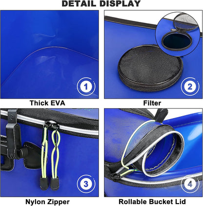Wildken – Saco de Pesca Portátil em EVA, Balde de Água para Pesca, Viveiro Dobrável para Peixe Vivo, Recipiente/Depósito de Água Dobrável para Viagens, Caminhadas e Pesca – 50 cm / Azul
