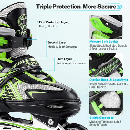 Gonex Patins em linha para meninas, meninos, crianças, lâminas giratórias 4 tamanhos ajustáveis em 1, moldura de alumínio, rolamentos ABEC-7, rodas de poliuretano de 64 mm, crianças, adolescentes
