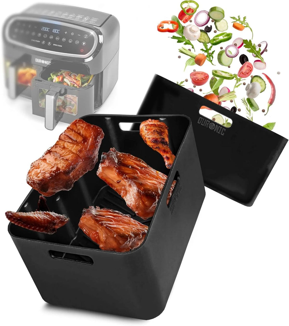 Pack de 2 Formas de Silicone Reutilizáveis para Air Fryer Duronic AFL1 – Antiaderentes